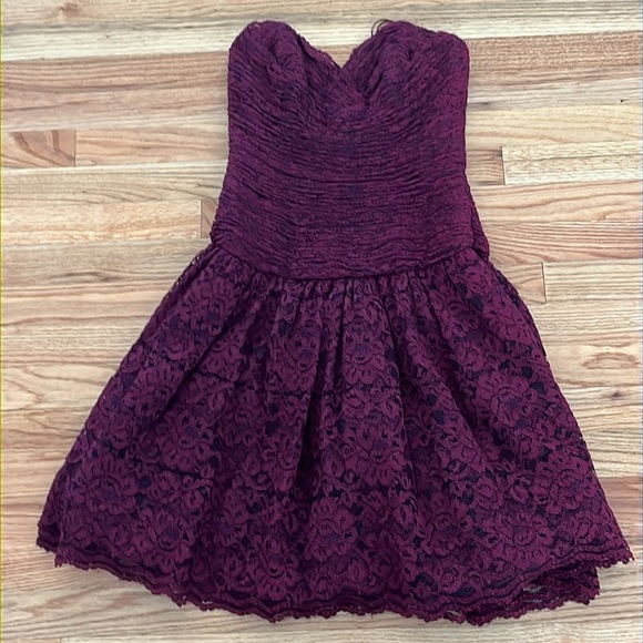CHRIS KOLE vintage maroon and plum lace strapless dress size 10 - Picture 1 of 5